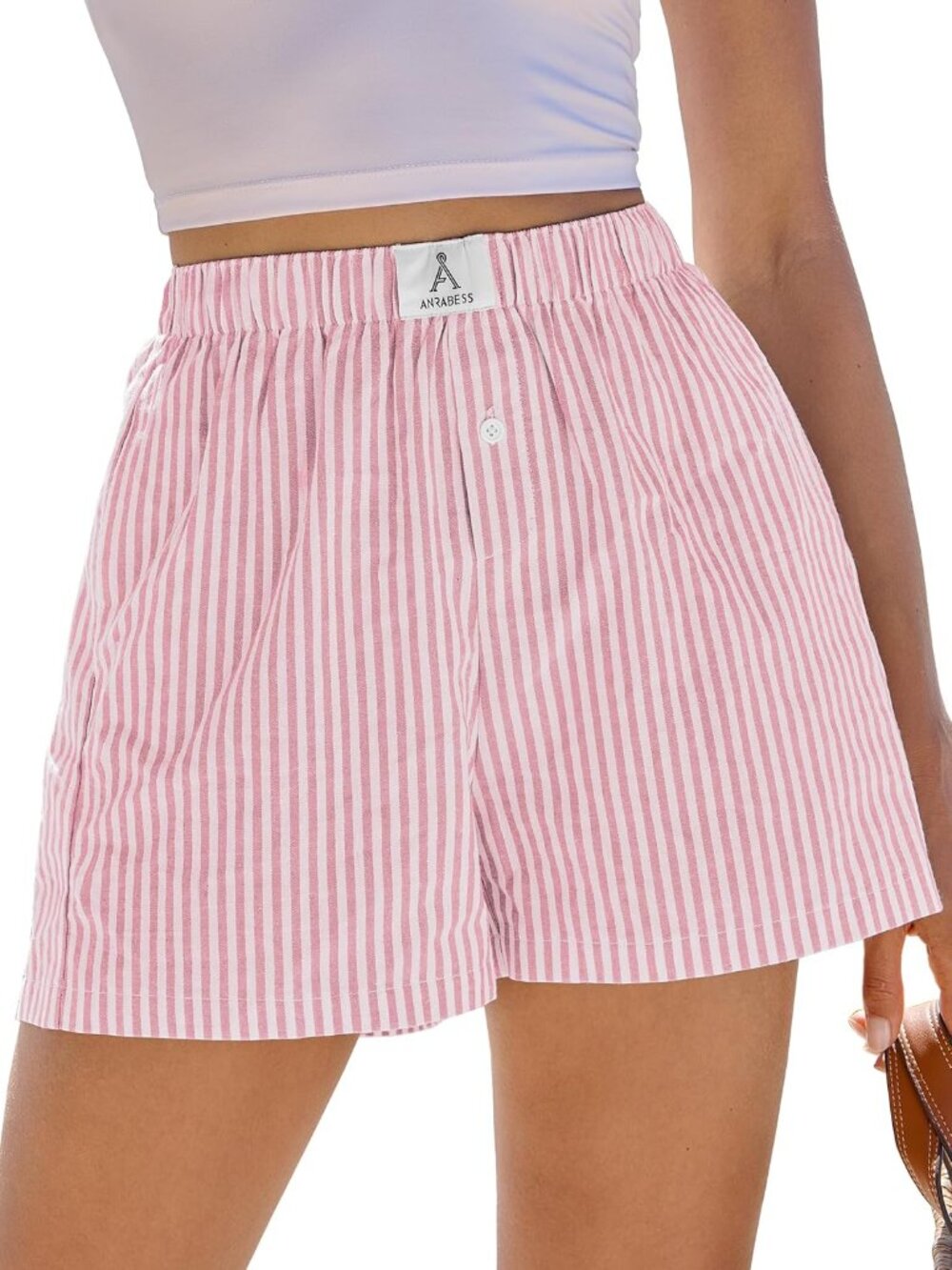 〽️Women's Boxer Shorts Pink White Stripe  Casual Lounge Sleep Comfort High Rise